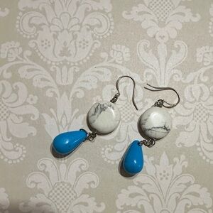 Elegant White and Blue Dangle sterling silver Earrings